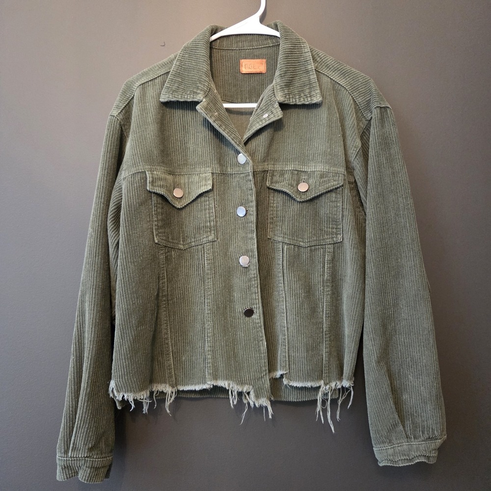 POL Distressed Corduroy Jacket Brown Raw Hem Oversized Crop Boho Size Large‎